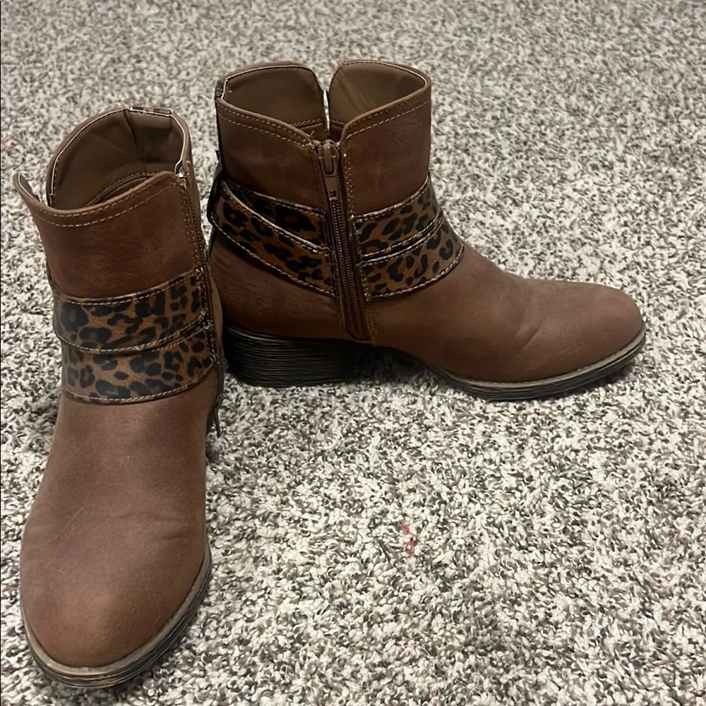 Sugar Brown & Leopard Ankle Boots with Sturdy Sole